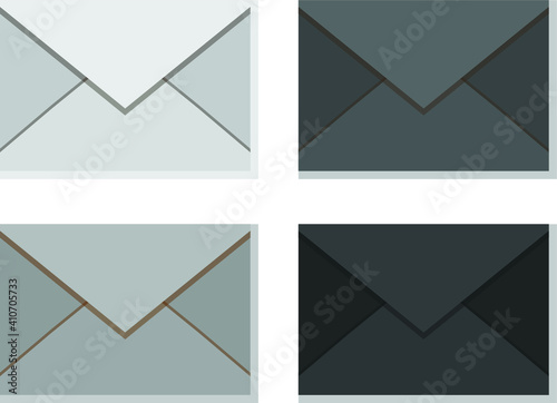 Flat illustration with envelopes. Vector image on a white background. Gray envelopes with shadow. Design for posters, backgrounds, textiles, menus, postcards, icons, websites.