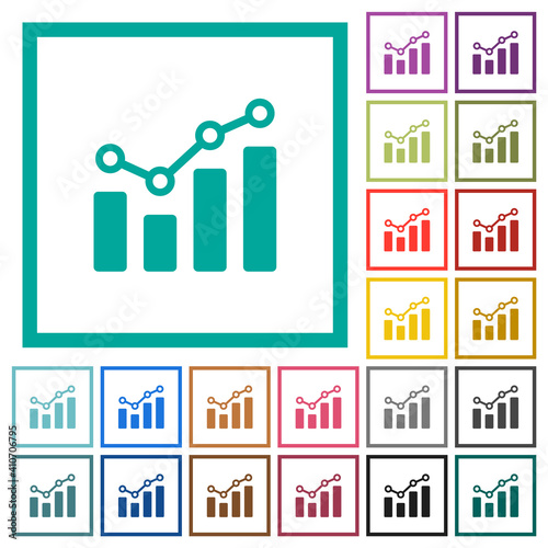 Bar graph with circles and lines flat color icons with quadrant frames