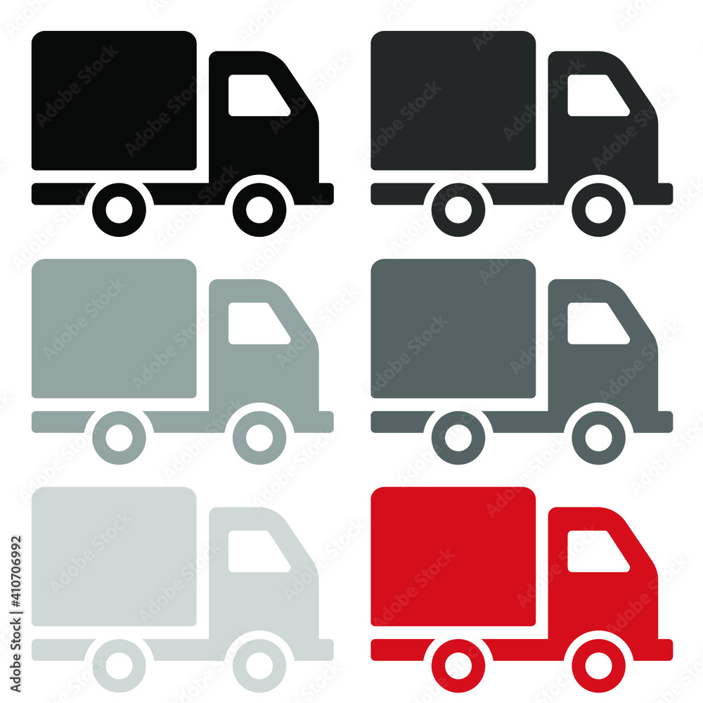 Collection of black and red delivery truck icon vector isolated on white background Collection of black and red delivery truck icon vector isolated on white background