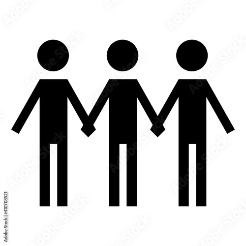 Group of people holding by hands. Vector icon.