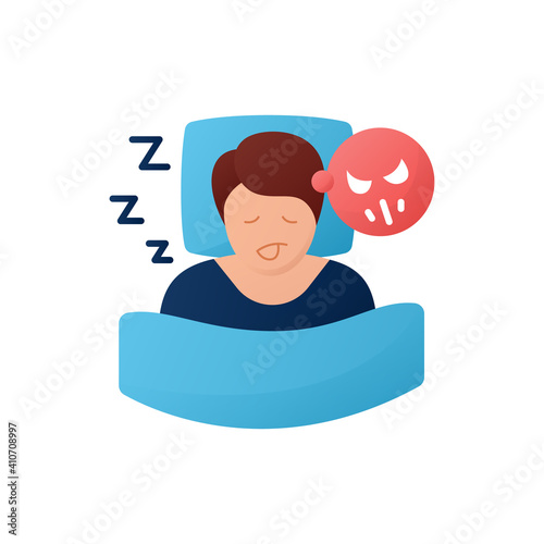 Nightmares flat icon. Night terror. Sleep disorder. Healthy sleeping concept. Sleep problems treatment. Stress symptom. Health care. Color isolated vector illustration