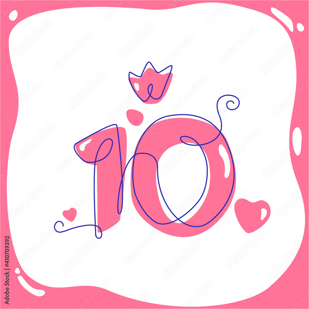 Cartoon number ten for kids birthday. Vector line art. one line. Cartoon number ten for kids birthday. Vector line art. one line.