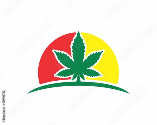 Sunrise With Cannabis Leaf Logo Vector 001