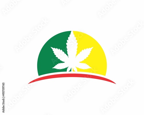 Sunrise With Cannabis Leaf Logo Vector 002
