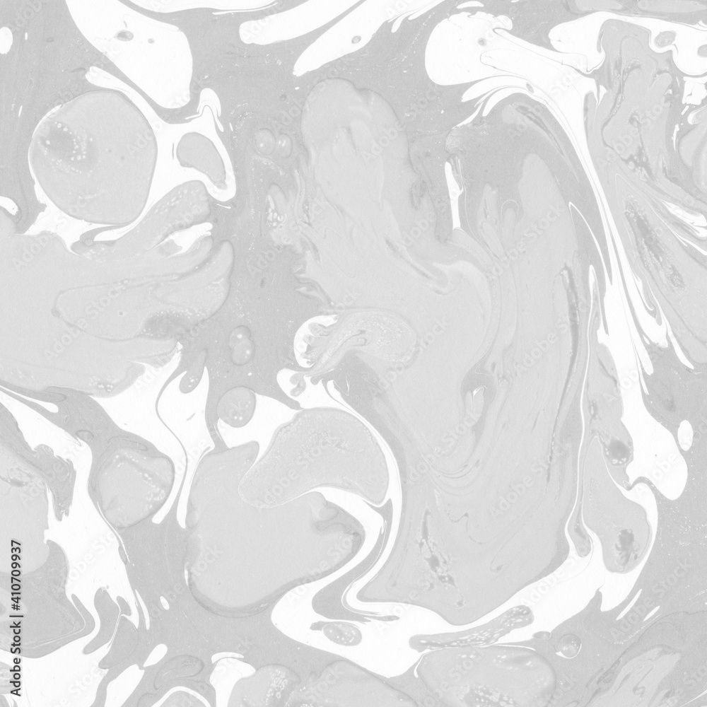 White marble ink texture on watercolor paper background. Marble gray stone image. Bath bomb effect. Psychedelic biomorphic art.