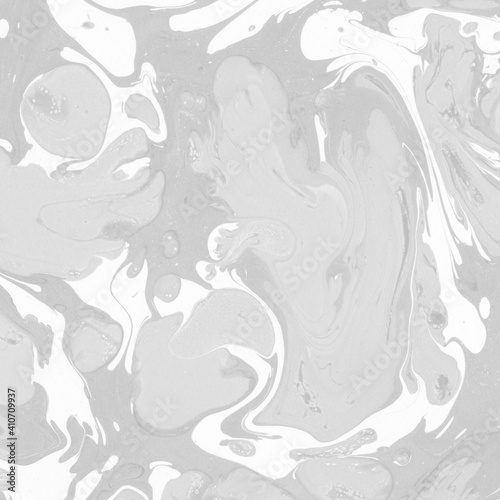 White marble ink texture on watercolor paper background. Marble gray stone image. Bath bomb effect. Psychedelic biomorphic art.