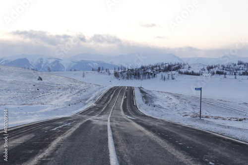 Snow covered road in the mountains