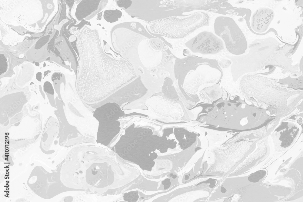 Fototapeta premium White marble ink texture on watercolor paper background. Marble gray stone image. Bath bomb effect. Psychedelic biomorphic art.