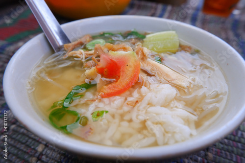 Indonesian traditional food. Soto Semarang from Central Java with additional vegetable cuts