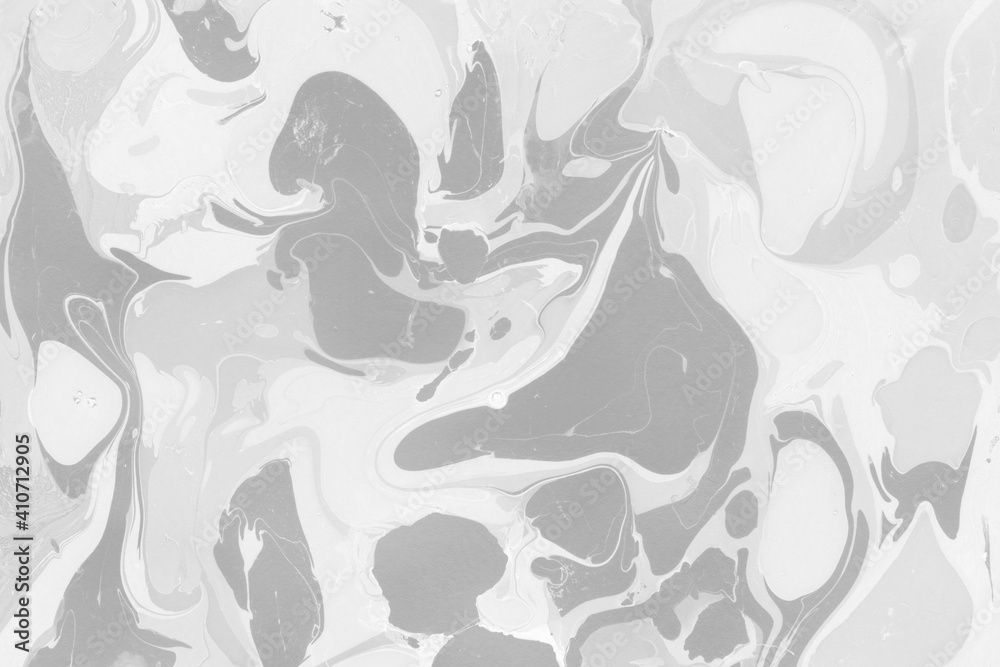 White marble ink texture on watercolor paper background. Marble gray stone image. Bath bomb effect. Psychedelic biomorphic art.
