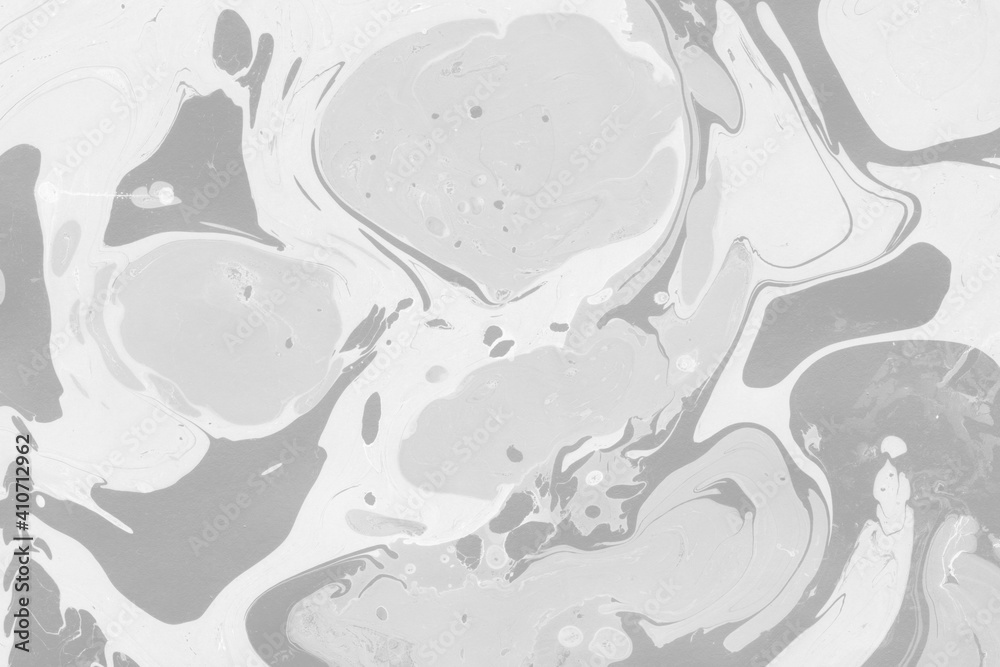 Fototapeta premium White marble ink texture on watercolor paper background. Marble gray stone image. Bath bomb effect. Psychedelic biomorphic art.