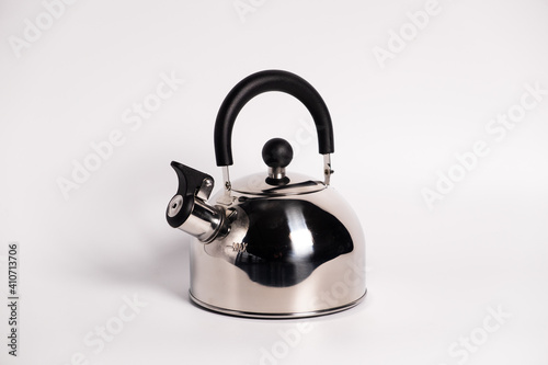 silver kettle isolated in white background