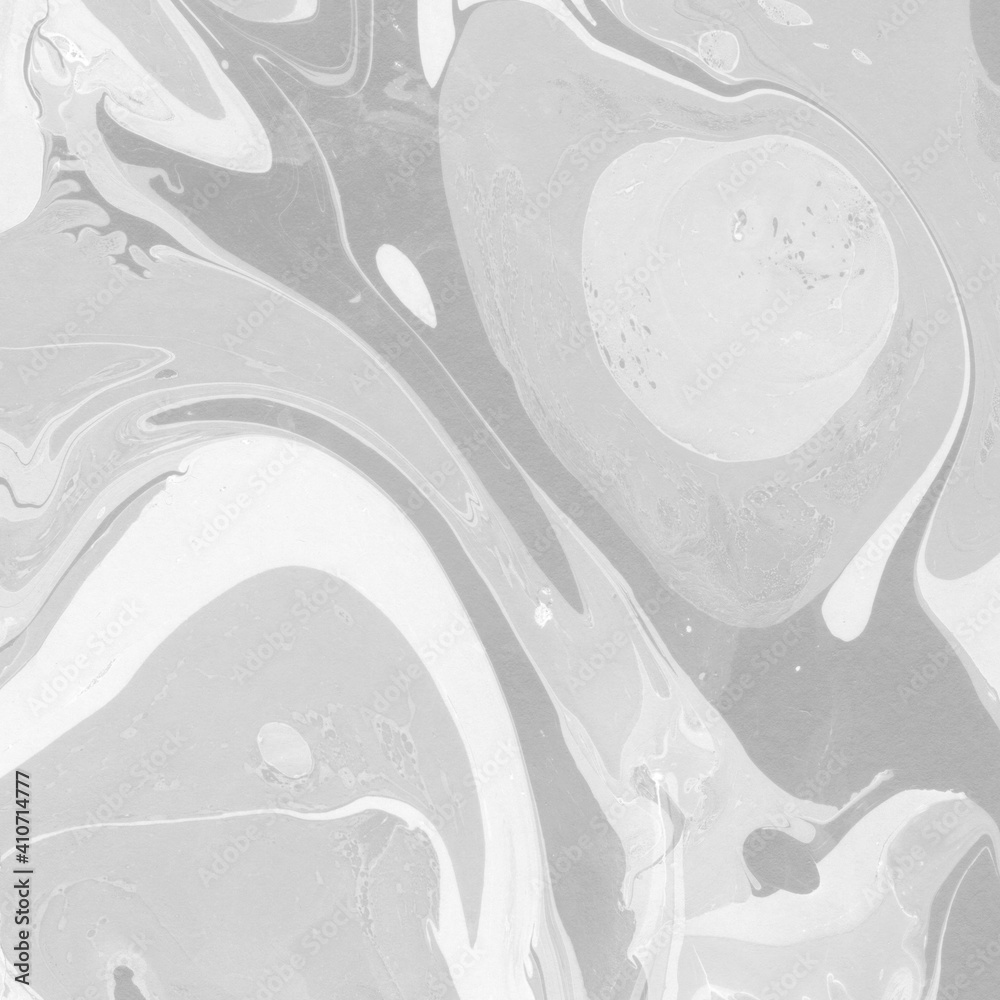 White marble ink texture on watercolor paper background. Marble gray stone image. Bath bomb effect. Psychedelic biomorphic art.