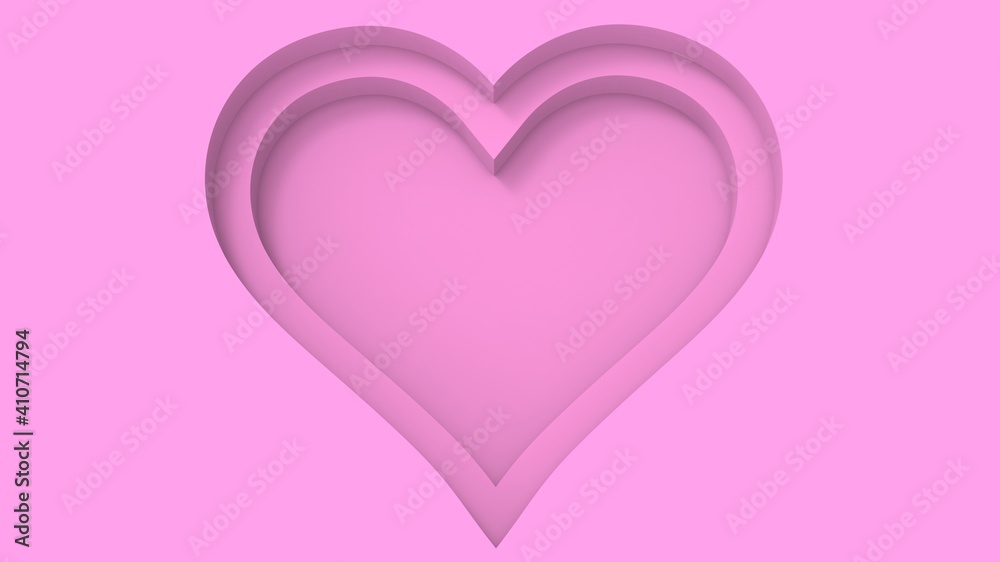 Heart shape carved on a pink background. 3d illustration.	