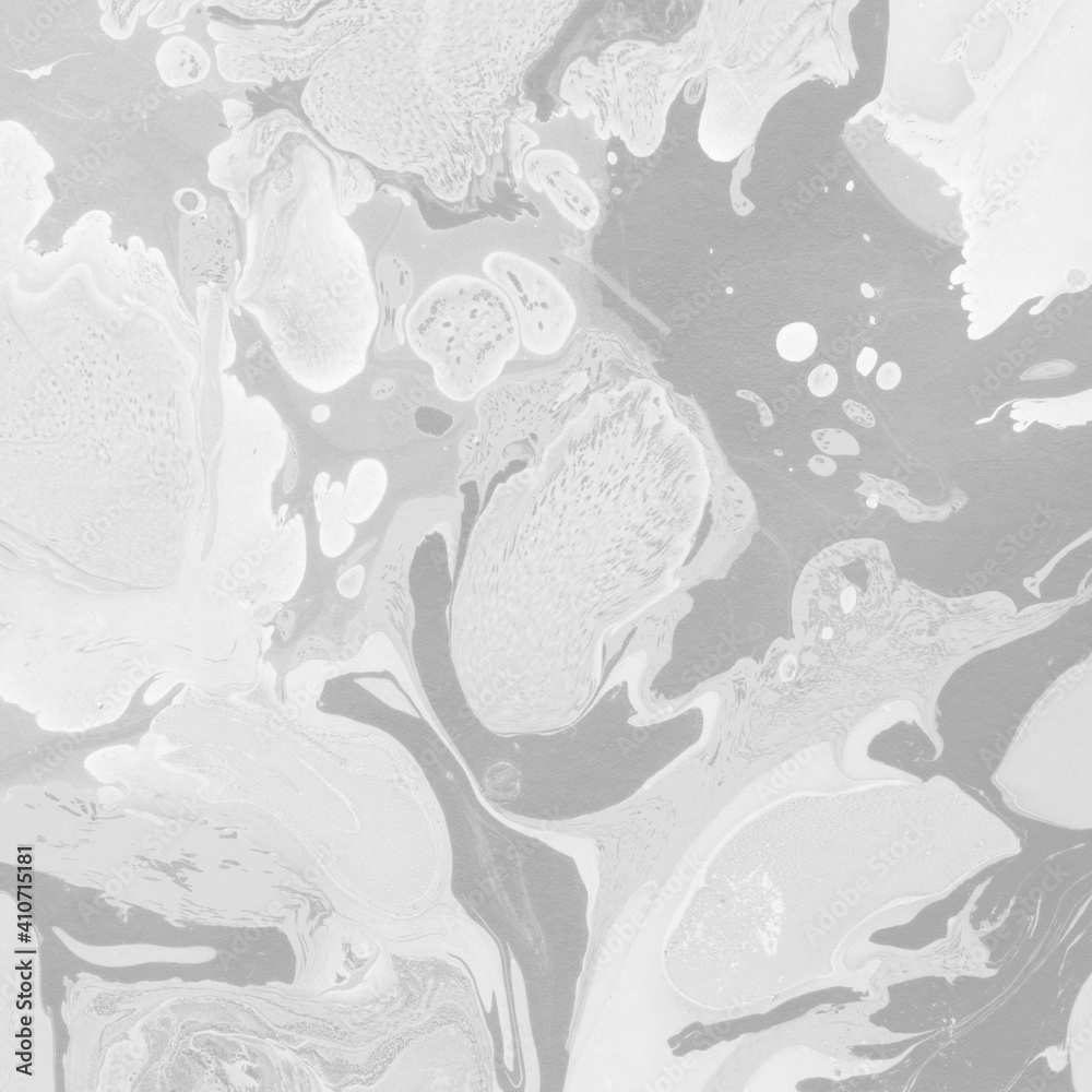 Fototapeta premium White marble ink texture on watercolor paper background. Marble gray stone image. Bath bomb effect. Psychedelic biomorphic art.