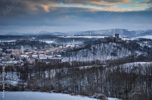 Bolkow Town winter landscape, Lower Silesia, Poland