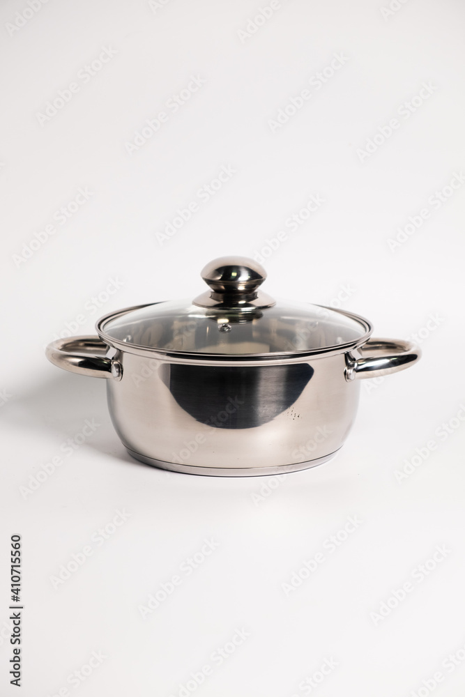 Stainless steel stewpot on white background Stainless steel stewpot on white background