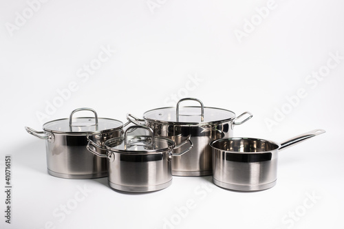 set of pots on a white background