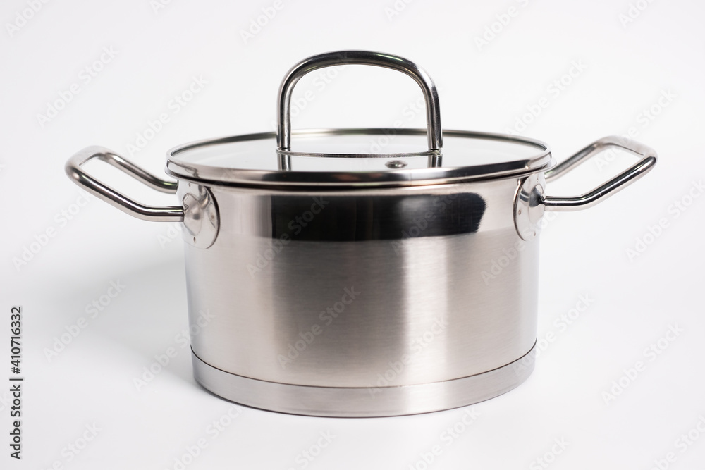 Stainless steel stewpot on white background Stainless steel stewpot on white background