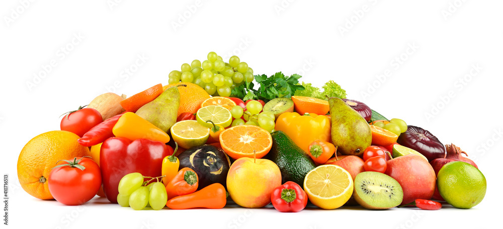 Multi-colored and appetizing fruits and vegetables useful for health isolated on white Multi-colored and appetizing fruits and vegetables useful for health isolated on white