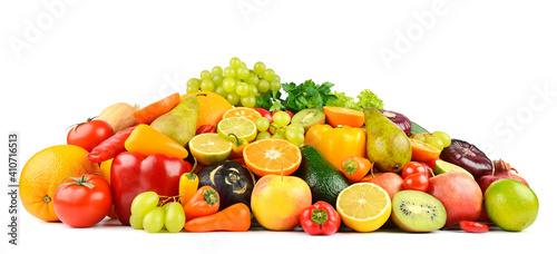 Multi-colored and appetizing fruits and vegetables useful for health isolated on white