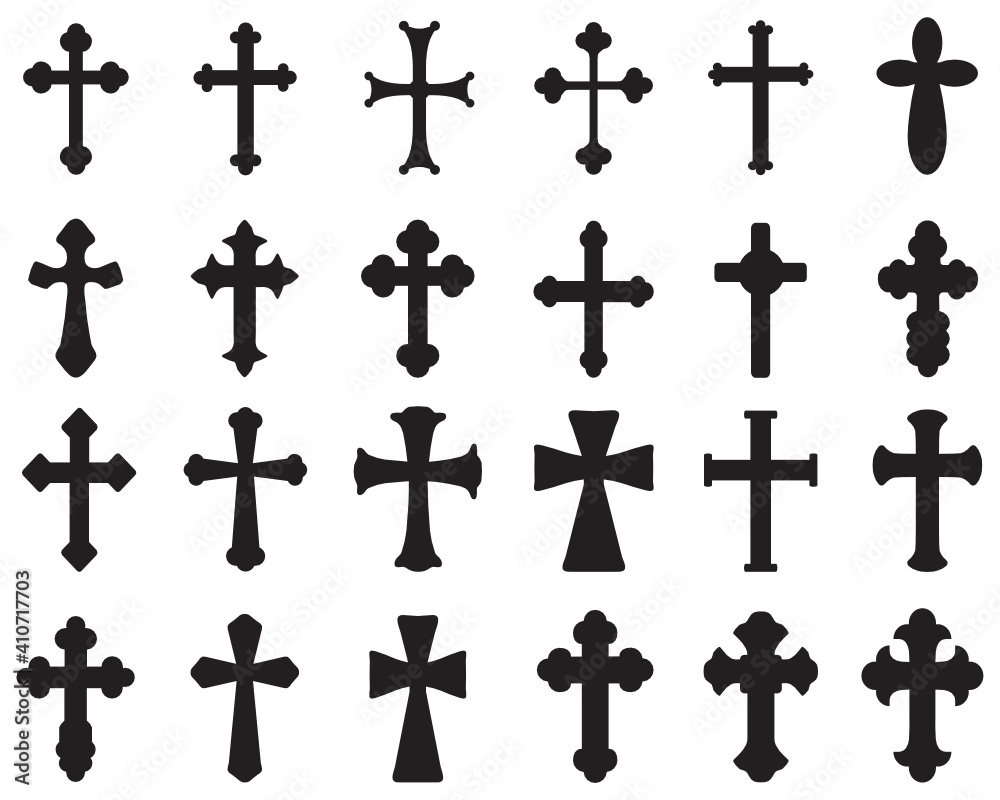 SVG Big set of black silhouettes of different crosses, various religious symbols