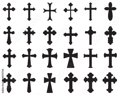 SVG Big set of black silhouettes of different crosses, various religious symbols © SilhouetteDesigner