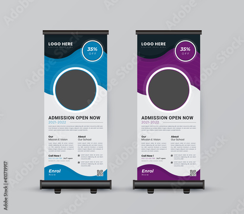 School Admission Rollup Banner Template stand Print Template
