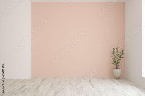 Pink empty room. Scandinavian interior design. 3D illustration