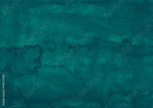 Watercolor deep teal green background painting. Vintage emerald backdrop.
