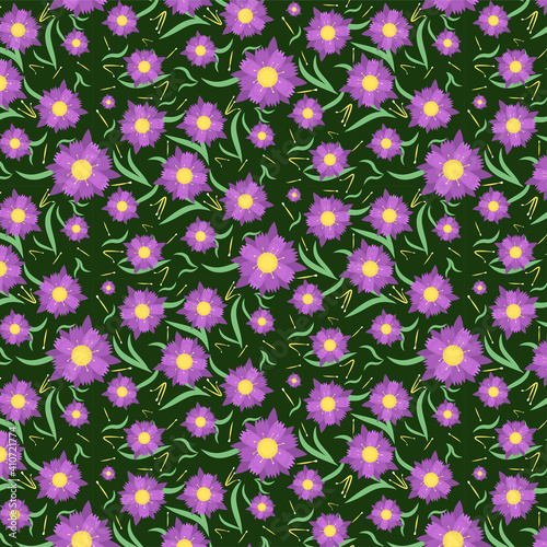 pattern with violet flowers, spring illustration