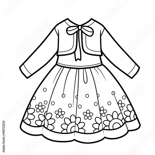 Fancy dress with bolero outline for coloring on a white background