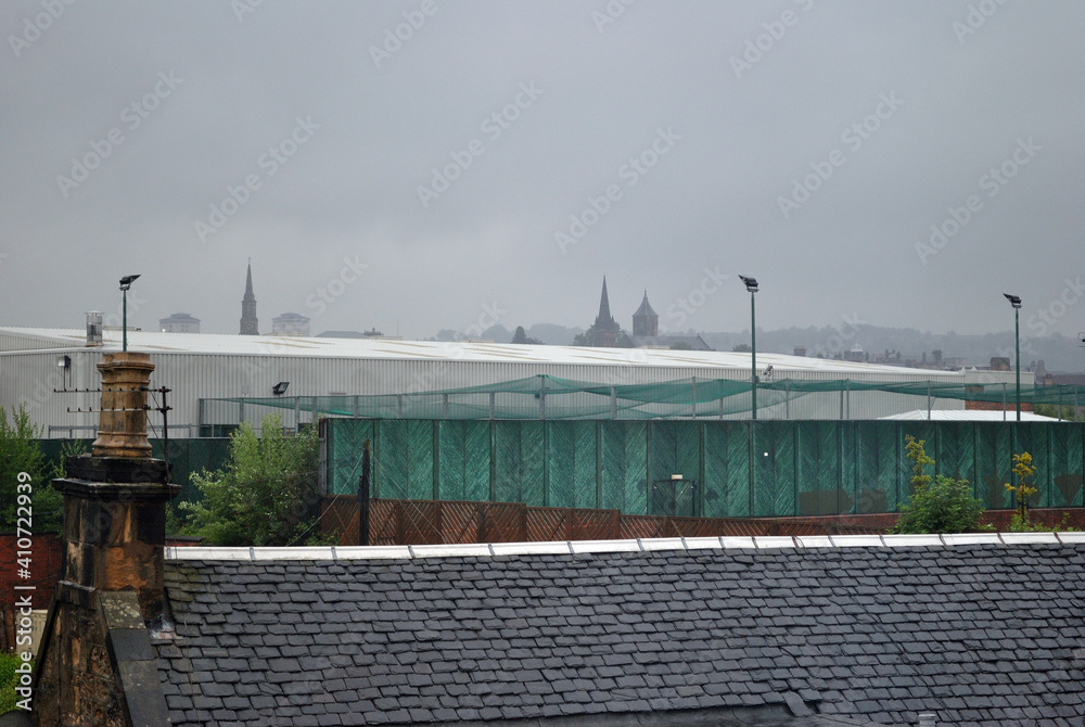 Urban View over Damp Roofs & industrial Buildings on Grey Overcast Day 
