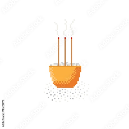 Incense burner pixel art. Vector illustration. Chinese New Year.