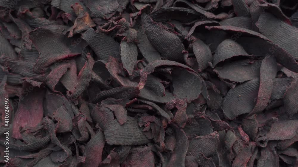 Purple-pink beetroots are kept in the sun to dry. Dried beetroots slice background. Top views. 4k Video. Purple-pink beetroots are kept in the sun to dry. Dried beetroots slice background. Top views. 4k Video.
