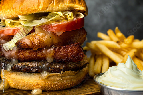 Juicy Burger Close Up Plantain Fries MAyo