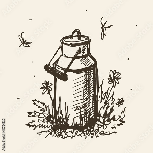 Drawing of a milk can
