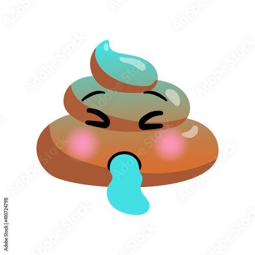 Shit or turd emoji vector icon with unhappy vomiting face feeling nausea, isolated illustration in flat cartoon and kawaii style