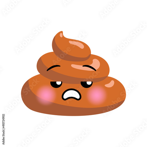 Shit or turd emoji vector icon with tired face feeling boring and sleepy, isolated illustration in flat cartoon and kawaii style