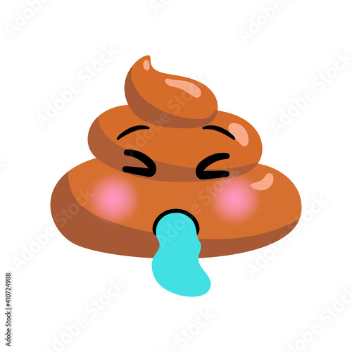 Shit or turd emoji vector icon with unhappy vomiting face feeling nausea, isolated illustration in flat cartoon and kawaii style