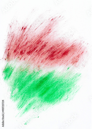 Explosions of colors splashed on white background. The colored powder was coarsely sprinkled on the white background. Abstract bicolor background.