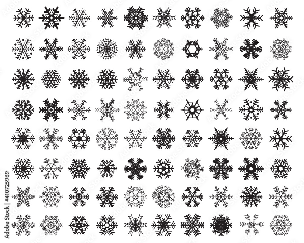 Obraz premium SVG Set of different black snowflakes on a white background