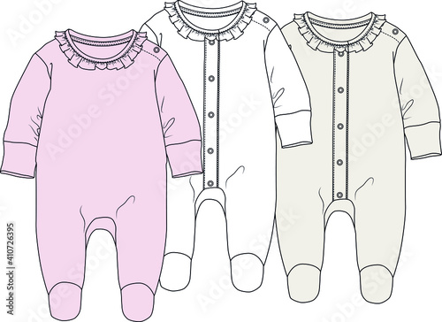 Baby Romper Flat Sketch. Baby jumpsuit design template. vector illustration