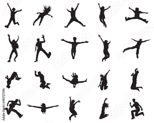 SVG Black silhouettes of jumping on a white background