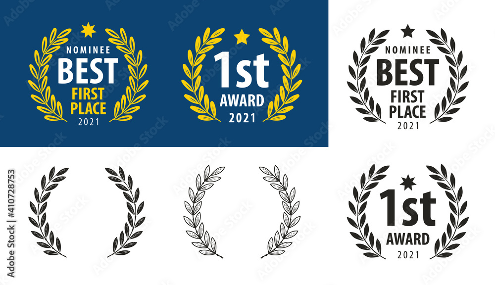 Fototapeta premium Laurel wreaths set. Award, reward symbol
