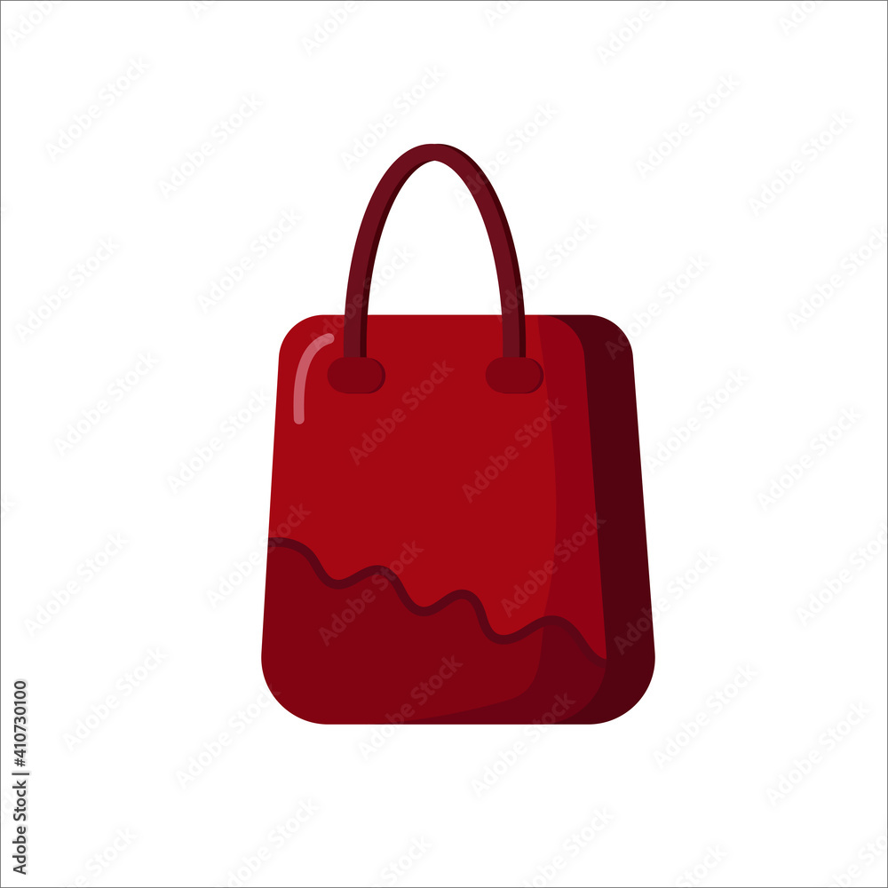 Women's red bag. Element of female accessories. Fashionable vector illustration in flat style. Isolated object on a white background. Sketch for the design of gift cards, packaging. Women's red bag. Element of female accessories. Fashionable vector illustration in flat style. Isolated object on a white background. Sketch for the design of gift cards, packaging.