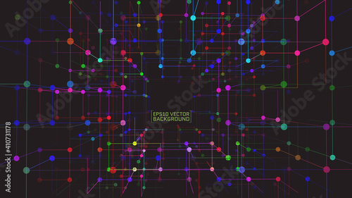 Fototapeta Naklejka Na Ścianę i Meble -  Color Vector abstract background with cube cell. Modern technology illustration with square mesh and rounds dots