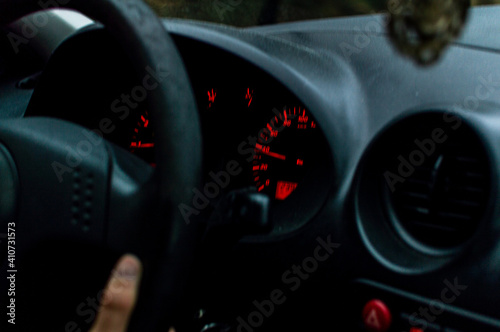 Car trip on rainy day