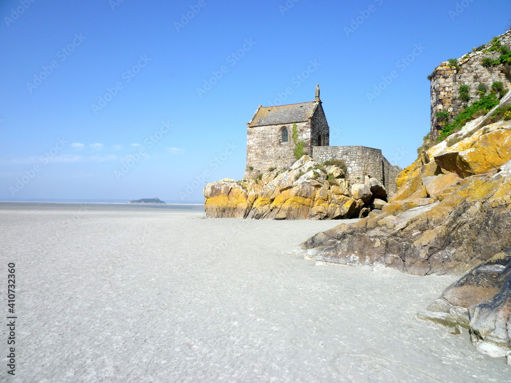 a building in the back of the Mont Saint Michel monastery, Normandie, France, April