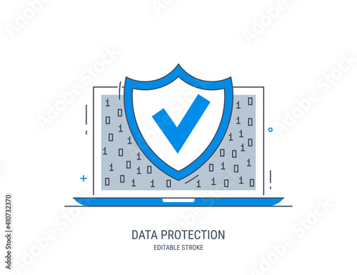 Data protection. Internet security. Antivirus protection. Editable vector illustration in style line art.